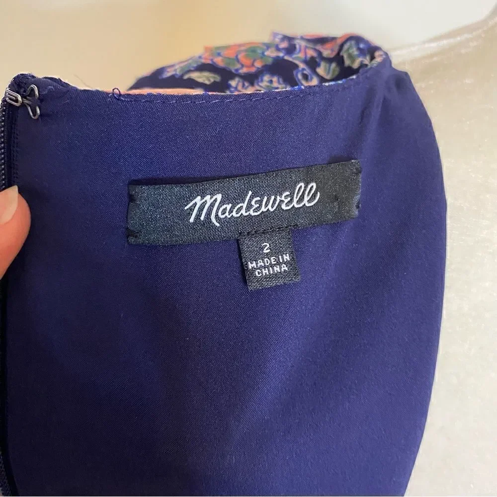 Madewell Navy Orchard Flutter-Sleeve Dress in Fan Floral Mix Size 2